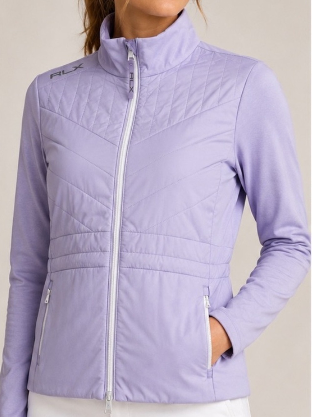RLX Ralph Lauren Women M Lavender Quilted Front Hybrid Full Zip Golf Jacket NWT